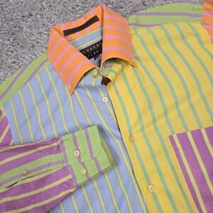 Robert Talbott Mens 90s Colorblock Striped Button Up Shirt Size S Retro Artsy‎